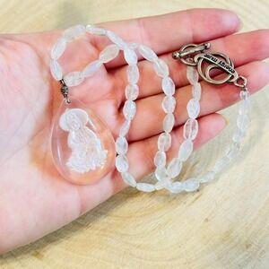 Energy Muse Intaglio Buddha Necklace Quartz natural beads Statement Collar 16"